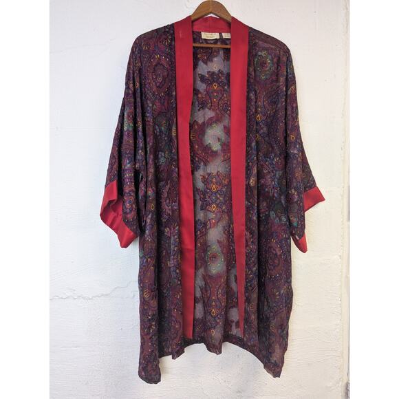 Vtg Victorias Secret Robe Gold Label Red Blue Brocade Lightweight Kimono Short - Picture 1 of 9